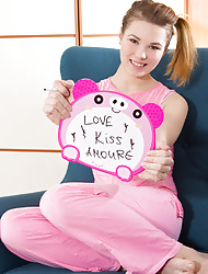 Horny teen with long legs and pink pussy